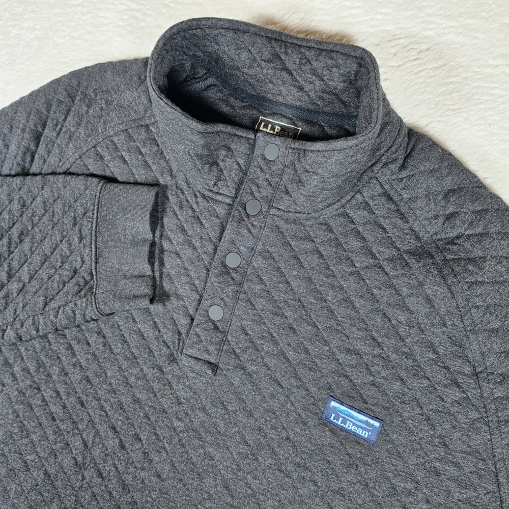 NEW LL Bean Quilted snap Pullover Mens XXXL-Tall Gray L/S Snap Button Up 510047